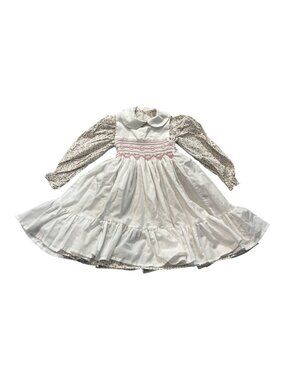 Handcrafted Smocked Pinafore Dress Size 4-6 Floral Vintage Amish Country Church